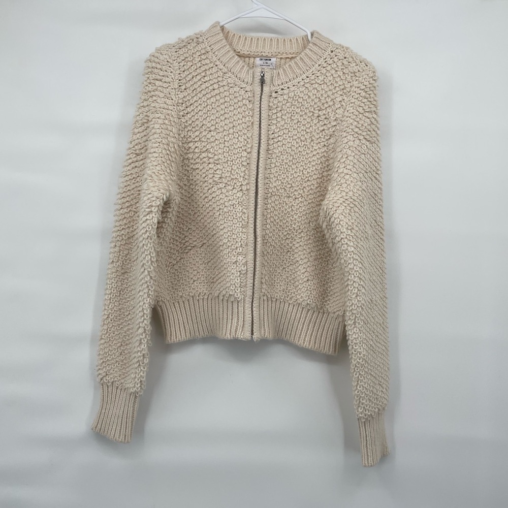 Cotton On NWT cream loop fuzzy full zip cardigan sweater